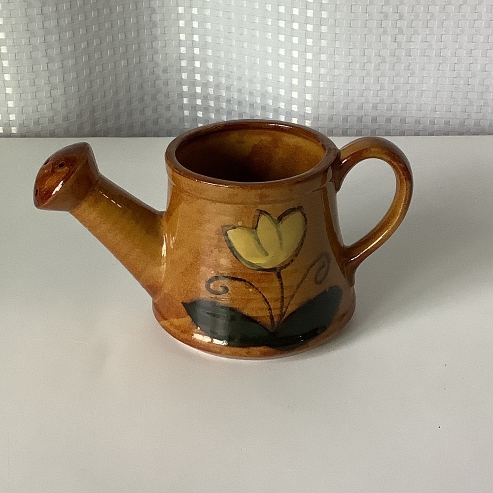 Vintage 1970's Nevco Ceramic Hand Painted Tulip Watering Can / Planter Japan